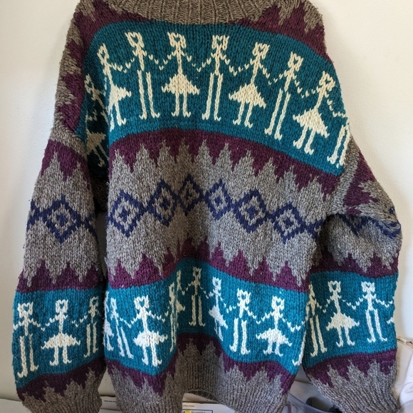 VTG Indigenous Sweater Nordic Print 100% Wool Pullover Sz XL  made in Ecuador - Picture 6 of 10